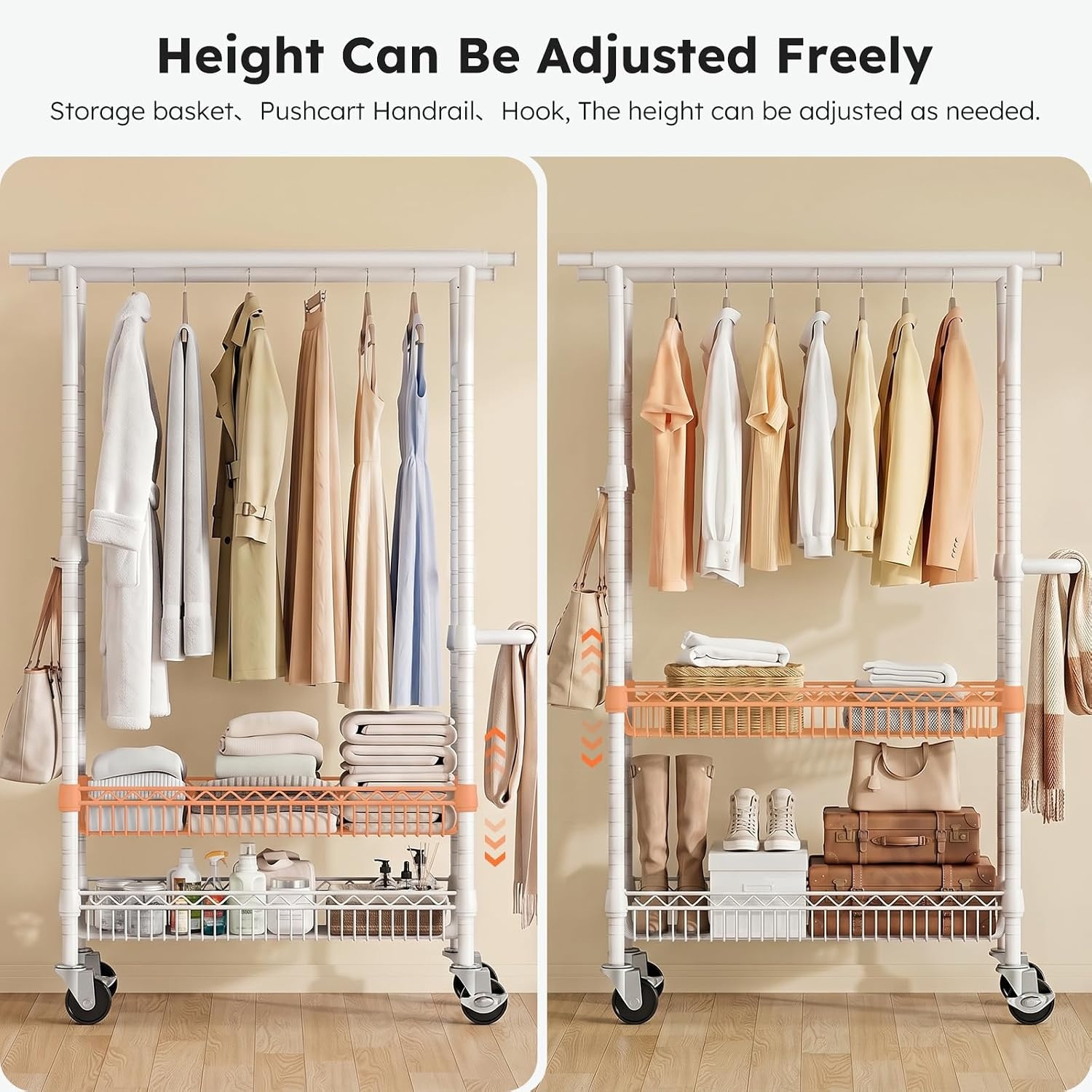 image:imageSOLEDI HeavyDuty Clothes Rack 1000 LBS clothing rack with wheels Load Capacity Double Rod Clothing Rack with Shelves amp Lockable Wheels Suitable for Bedroom Entryway Living Room amp Garage blackWhite