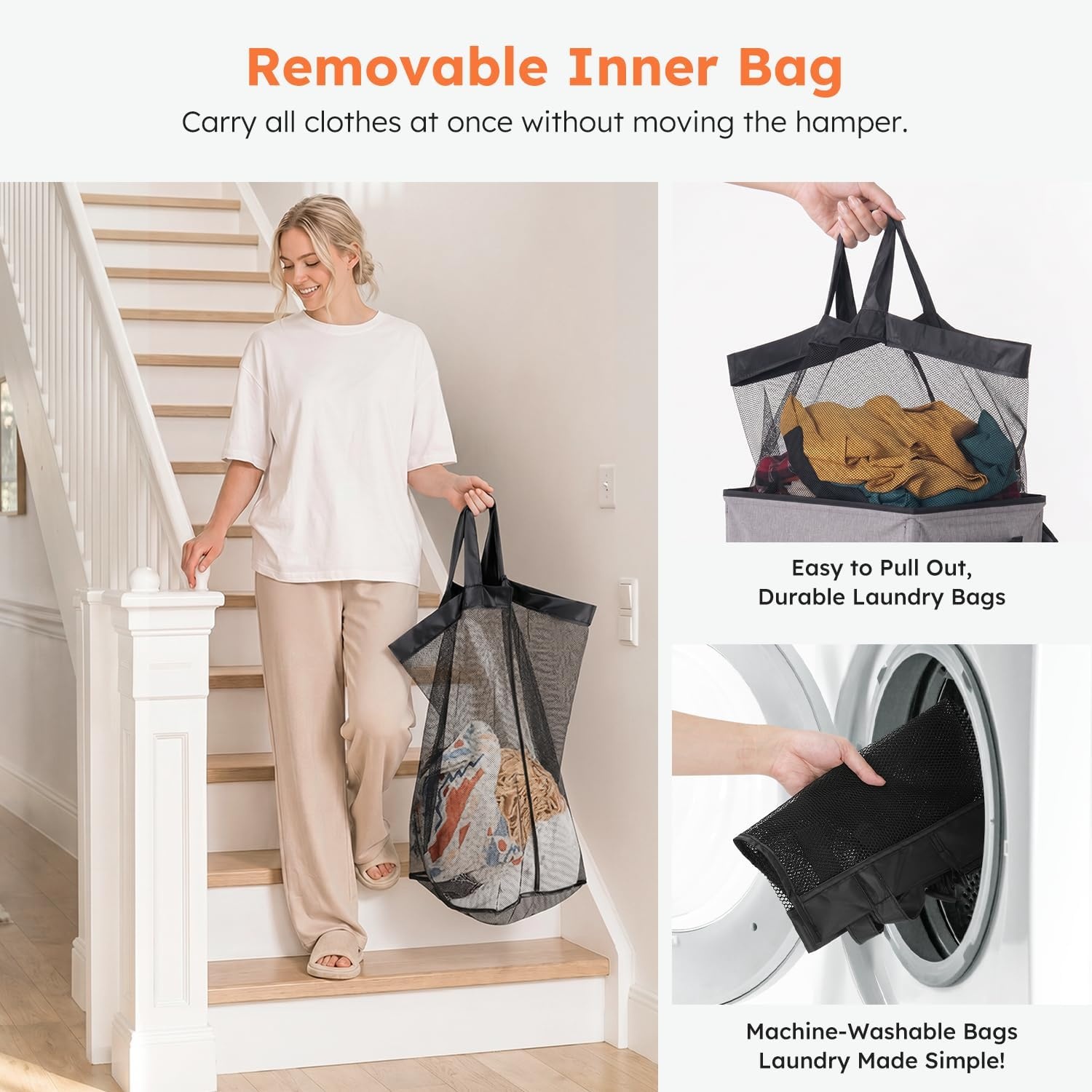 image:imageSOLEDI 120L Tall Laundry Hamper with Lid amp Delicates Compartment Clothes Hamper with Removable Liner Bag Dirty Clothes Basket for Bedroom Bathroom Dorm Apartment Grey Large Capacity Hamper with Lid Firm amp Stable Removable Liner Dirty Clothes Basket for Bedroom Bathroom Dorm ApartmentGrey