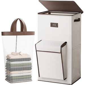 SOLEDI 120L Tall Laundry Hamper with Lid & Delicates Compartment, Clothes Hamper with Removable Liner Bag, Dirty Clothes Basket for Bedroom, Bathroom, Dorm, Apartment, (Grey) | Large Capacity Hamper with Lid, Firm & Stable, Removable Liner, Dirty Clothes Basket for Bedroom, Bathroom, Dorm, Apartment(Light beige)