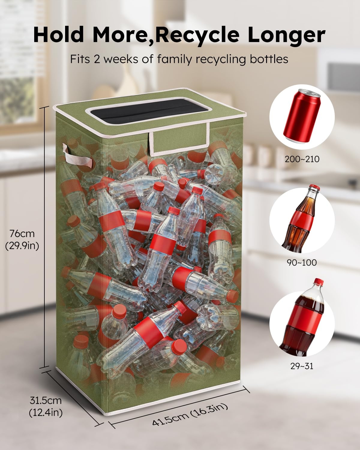 image:imageSOLEDI Recycling Bin for Kitchen26 Gallon Large Recycle Bin with Lid and 2 Removeable Reusable Inner BagsIndoor Recycling Trash Can for Collector of Bottles Cans and PlasticBeigeGreen