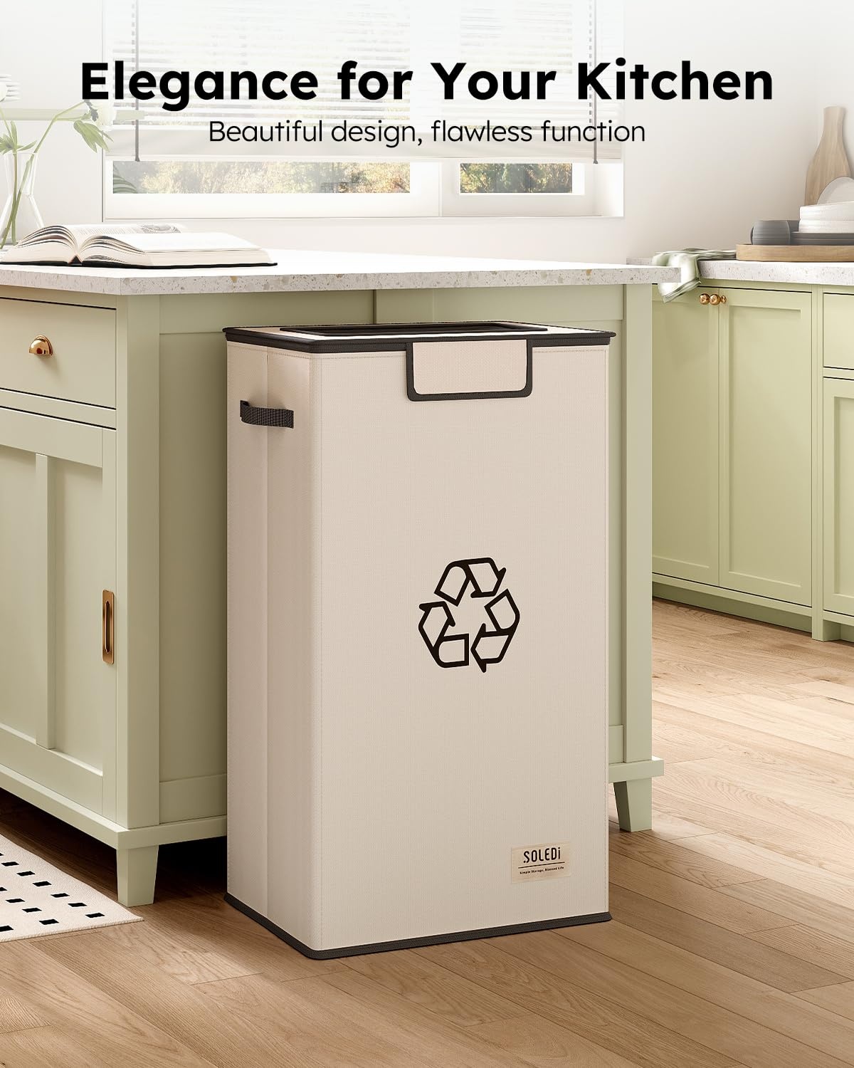 image:imageSOLEDI Recycling Bin for Kitchen26 Gallon Large Recycle Bin with Lid and 2 Removeable Reusable Inner BagsIndoor Recycling Trash Can for Collector of Bottles Cans and PlasticBeigeBeige