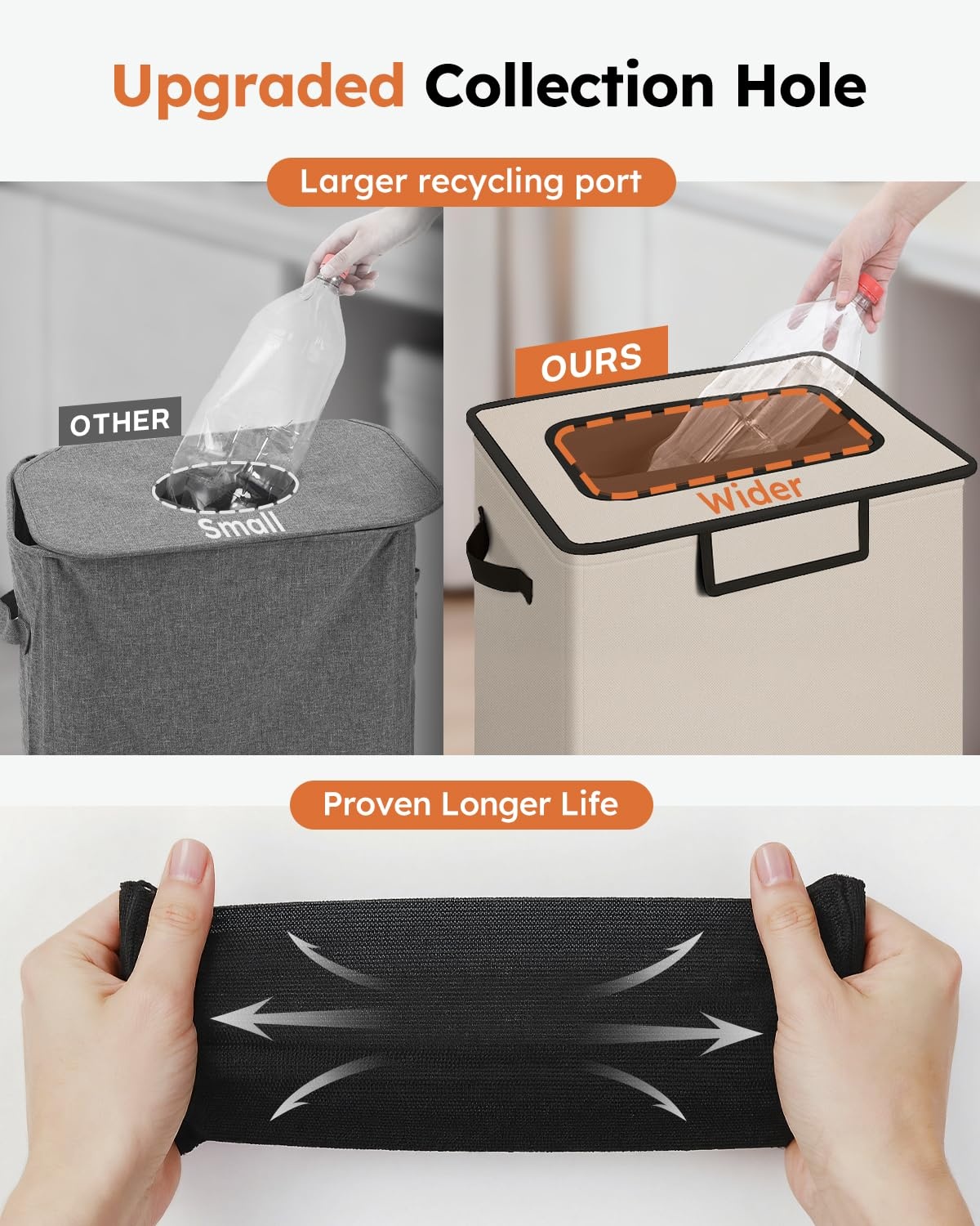 image:imageSOLEDI Recycling Bin for Kitchen26 Gallon Large Recycle Bin with Lid and 2 Removeable Reusable Inner BagsIndoor Recycling Trash Can for Collector of Bottles Cans and PlasticBeigeBeige