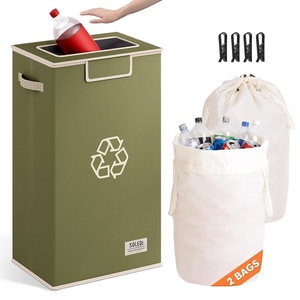 SOLEDI Recycling Bin for Kitchen,26 Gallon Large Recycle Bin with Lid and 2 Removeable Reusable Inner Bags,Indoor Recycling Trash Can for Collector of Bottles Cans, and Plastic,Beige(Green)
