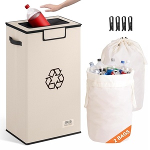 SOLEDI Recycling Bin for Kitchen,26 Gallon Large Recycle Bin with Lid and 2 Removeable Reusable Inner Bags,Indoor Recycling Trash Can for Collector of Bottles Cans, and Plastic,Beige(Beige)