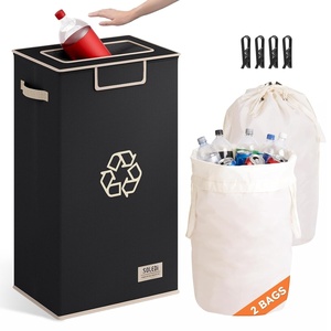 SOLEDI Recycling Bin for Kitchen,26 Gallon Large Recycle Bin with Lid and 2 Removeable Reusable Inner Bags,Indoor Recycling Trash Can for Collector of Bottles Cans, and Plastic,Beige(Black)